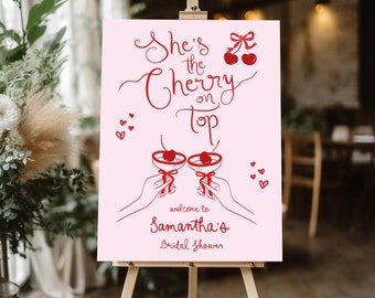 Cherry on top Bridal Shower Welcome Sign Pink, Red and Pink bridal shower sign, Hen's Party Welcome, Cherry Bridal Shower Decor Bridal Sign