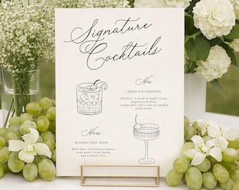 Signature cocktails Drinks Menu Template printable, Wedding bridal Bar Menu, Drinks wedding menu, elegant wedding menu, Modern the Bar menu