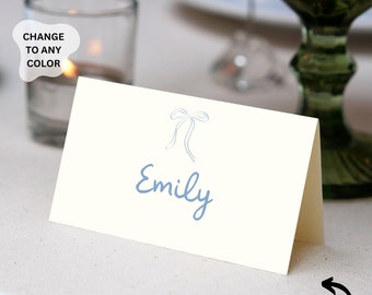 Blue Bow Place Cards Template, Bow Place Card, Last toast on the coast Place Card, Editable Table Name Card, Bachelorette place card coastal