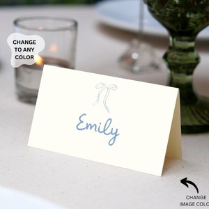 Blue Bow Place Cards Template, Bow Place Card, Last toast on the coast Place Card, Editable Table Name Card, Bachelorette place card coastal