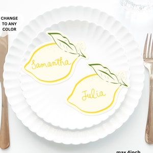 Lemon Place Cards Template Lemon Amalfi Mediterranean table name card Bridal shower Place Card table name card, whimsical lemon placecard