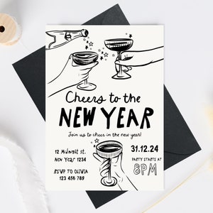 New Year’s Eve Invitation celebration, New Years Eve Girls Night Out Party Invite, Printable NYE Celebration Card for Friends Party Invite