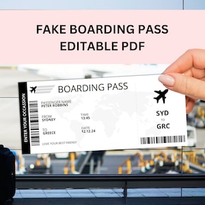 Fausse carte d'embarquement, voyage surprise, billet d'avion, bon-cadeau pour un vol, faux billet, bon-cadeau, téléchargement immédiat, PDF modifiable imprimable
