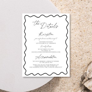 Whimsical Details Card, Minimalist Wedding Invitation Insert, Enclosure Card, Wedding Card, Accommodation, Fun retro wave details card