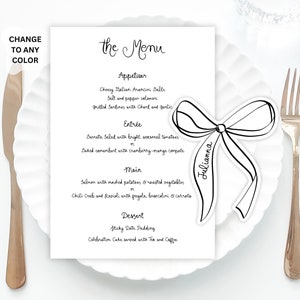 Bow Place Cards and menu Template, Whimsical PlaceCard bow Place Card with menu, Editable Table menu, Fancy Bridal shower placecard