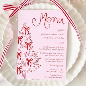Pink Christmas Menu Template printable, Hand drawn line art Christmas food menu, Whimsical menu scribble, Holiday Menu Template Printable