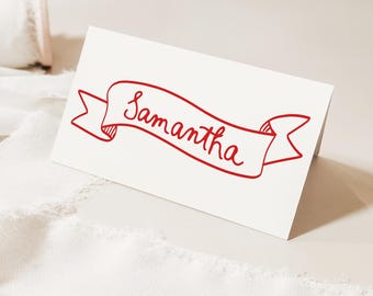 Banner Place Cards Template, Whimsical Place Card, Red Place Card, Italian Editable Table Name Card Rehearsal dinner place card