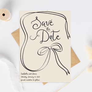 Beige Save the Date Editable wedding template, Modern Save the Date, Editable Wedding Save The Date Template, Save the date bow drawn