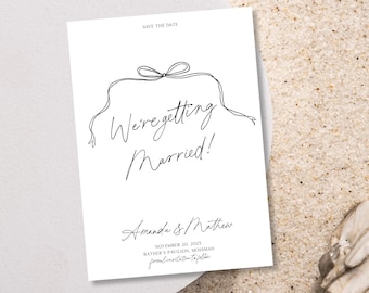 Whimsical Wedding Handwritten Save the Date Editable, Modern Save the Date, Editable Wedding Save The Date Template, Save the date bow drawn
