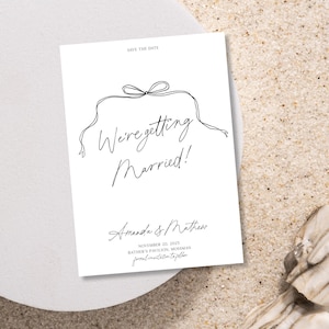 Whimsical Wedding Handwritten Save the Date Editable, Modern Save the Date, Editable Wedding Save The Date Template, Save the date bow drawn