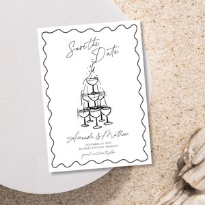 Whimsical Wedding Handwritten Save the Date Editable, Modern Save the Date, Editable Wedding Save The Date Template, drawn wine tower shower