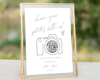 Capture the Love QR code Sign, Modern Wedding Reception Table Sign, Share your photos Wedding Photo Sign, Wedding QR Code, Share the Love