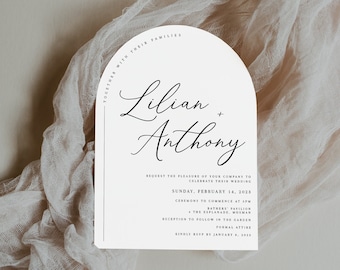 Arch Wedding Invitation Template, Invitation with Arch curved, Modern Wedding Invite, Wedding Invitation Template, Arched wedding invitation