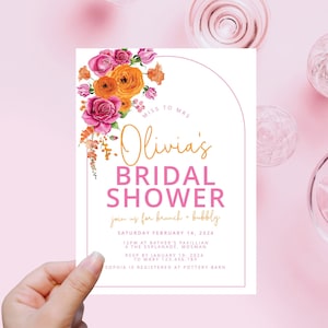 Colorful floral bridal shower invitation template, wildflower bridal shower invites spring garden bridal shower pink orange et100