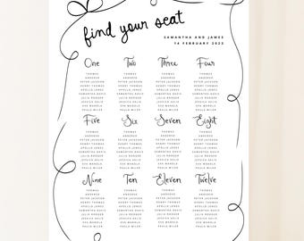 Whimsical Wedding Seating Plan Template, Hand drawn Seating Chart Printable, Fun whimsical French inspired seating sign Editable download