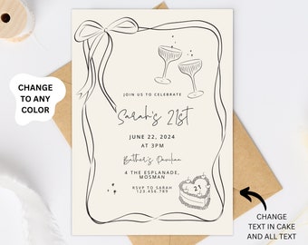21st Birthday Invitation, Whimsical Twenty One Birthday Invite, Editable Adult Party Invitation, Simple Printable 21 Template