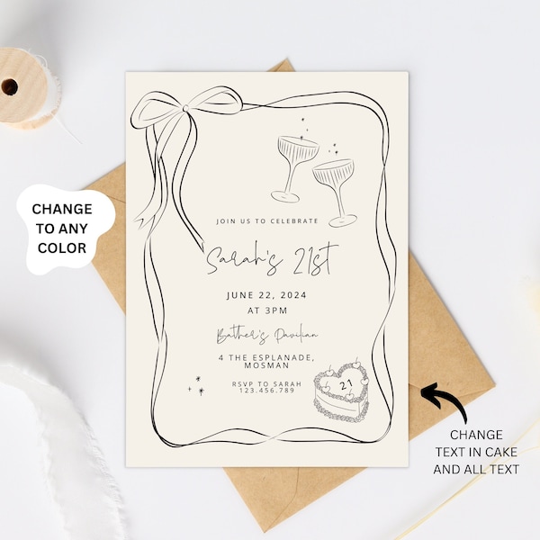 21st Birthday Invitation, Whimsical Twenty One Birthday Invite, Editable Adult Party Invitation, Simple Printable 21 Template