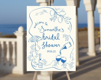 Lemon bridal shower sign, Amalfi coast bridal shower, Mediterranean bridal shower, lemon welcome sign bridalshower, Hand drawn Positano sign