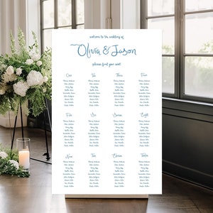 Blue Whimsical Wedding Seating Plan Template, Hand drawn Seating Chart Printable, Fun whimsical handwritten seating sign Editable download