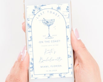 Coastal Last Toast On The Coast, 30A Bachelorette Invitation and Itinerary Template, Beach Bachelorette Party Invite, Printable Itinerary