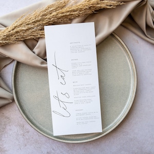 Wedding Menu Template, Minimalist Wedding Menu, Modern Wedding Menu, Printable Wedding Menu, Simple Menu Template Instant Download