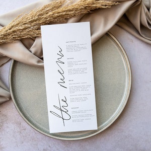 Wedding Menu, Modern Menu Cards, Minimalist Menu Template, Baby Shower Menu, Baptism Menu, Birthday Menu, Editable Template