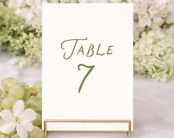Green Whimsical Table Number Template, Table Numbers, simple Table Numbers, Handwritten table number 4x6, Instant Download Table Number