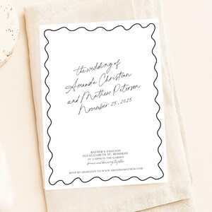 Wedding Invitation template with RSVP, Script Wedding Invite Suite, Whimsical wedding Invite, Hand drawn wave Invite wedding Template et723