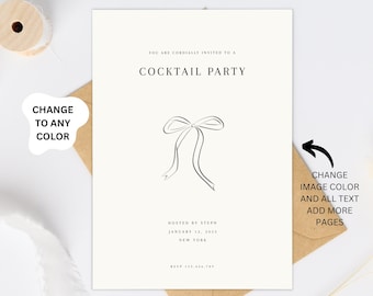 Bow Cocktail Party Invite Template, Classy Bridal Shower invite, Quirky Bridal Shower Invitation, Whimsical bow party invite, Cocktail Party