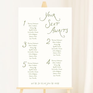 Green Whimsical Wedding Seating Plan Template, Hand drawn Seating Chart Printable, Fun whimsical handwritten seating sign Editable download