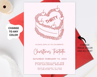 30th Birthday Party Invitation Digital, Red Thirty Birthday Invitation Template, 30th Birthday Invites, Digital Download, Retro Birthday