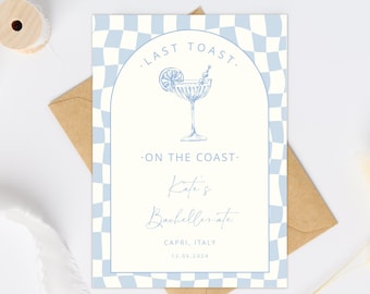 Coastal Last Toast On The Coast, 30A Bachelorette Invitation and Itinerary Template, Beach Bachelorette Party Invite, Printable Itinerary