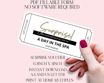 Print-at-home, Elegant, Surprise Voucher, Personalised gift, Birthday gift, Any Occasion, Gift Coupon, Instant download, Editable PDF