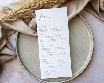 Minimalist Wedding Menu Template, Modern Script Wedding Dinner Menu, Printable, Digital Download, Reception Dinner Menu Editable