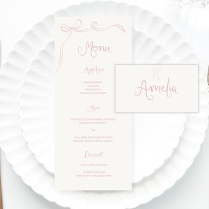 Bow pink Menu Template printable pink baby shower menu Handwritten party food menu, Hand drawn bridal shower menu pink birthday tie the knot