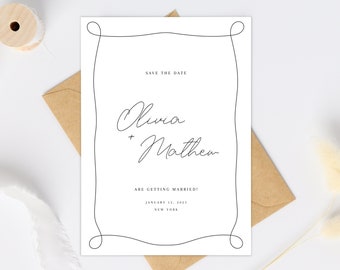 Minimalist Save our Date Template, Save the Date Hand drawn border, Editable Wedding Save The Date Template, Save the date whimsical border