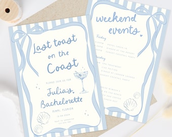 Coastal Last Toast On The Coast, 30A Bachelorette Invitation and Itinerary Template, Beach Bachelorette Party Invite, Printable Itinerary
