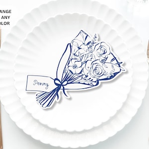 Flower Place Cards Template, Whimsical PlaceCard, Flower bouquet Place Card Editable, she's off the market placecard, floral Hens place card