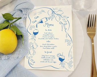 Lemon Bridal Shower Menu Template, Amalfi Coast, Line Art (Digital Download)