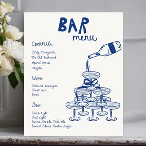 Drinks Menu Template printable, Wedding Drink Menu, Drinks simple menu bar sign, whimsical bar menu bridal sign drinks menu