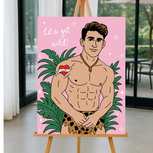 Jungle Bachelorette Game Poster Bachelorette junk on the Hunk Game, Pin the Tail on the Hunk Bachelorette Weekend Drinking game DIY game