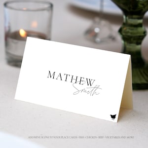 Menu Icon Wedding Place Cards Template, Editable Place Card, Black and White Wedding Place Card, Editable Wedding Table Name Card, Add Image