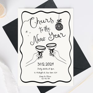 New Year’s Eve Girls Night Invitation, Editable Girls Night Out Party Invite, Printable NYE Celebration Card for Friends Party Invite drawn