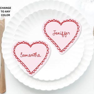 Pink heart Place Cards Template, Galentines PlaceCard, Heart Place Card Editable Table, Fancy Bridal shower placecard, Heart Hens place card
