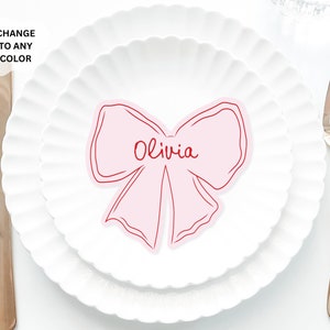 Pink Bow Place Cards Template, Whimsical PlaceCard, Bow Place Card, Bow Editable Table, Fancy Bridal shower placecard, Bow Hens place card