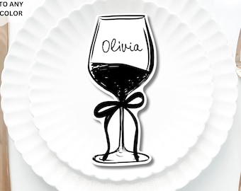 Bow Wine glass Place Cards Template, Whimsical Place Card, Red wine glass Place Card, White wine glass card, Wine Bridal shower place card