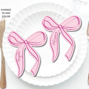 Pink Bow Place Cards Template, Whimsical PlaceCard, Bow Place Card, Bow Editable Table, Fancy Bridal shower placecard, Bow Hens place card