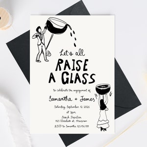 Engagement Party Invitation Illustration invite, Hand drawn engagement invite, Let's All Raise a Glass Invitation - Brewery Engagement Party