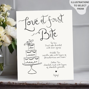Cake Menu Sign Template, whimsical Wedding dessert menu Sign, Wedding cake flavor Sign, Wedding cake flavours, Wedding love at first bite