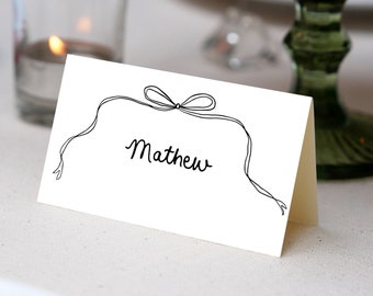 Bow Wedding Place Cards Template, Bow Place Card, Black Bow Wedding Place Card, Editable Wedding Table Name Card, Cocktail party place card
